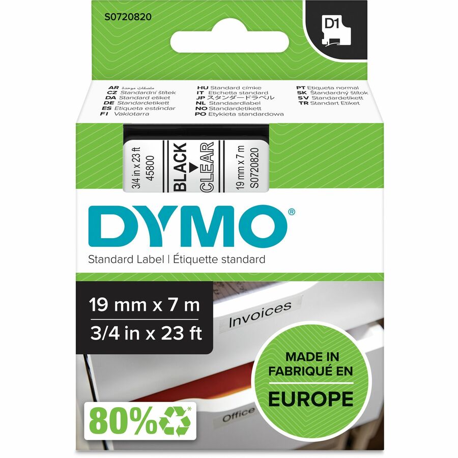 Picture of DYMO DYMS0720820 0.75 in. D1 Labels Cartridge Tape&#44; Black & Clear