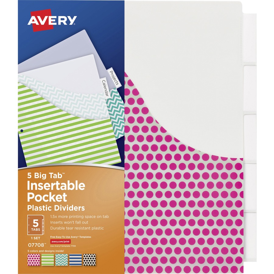 AVE07708 Big Tab Insertable Plastic Pocket Dividers, Multi Color