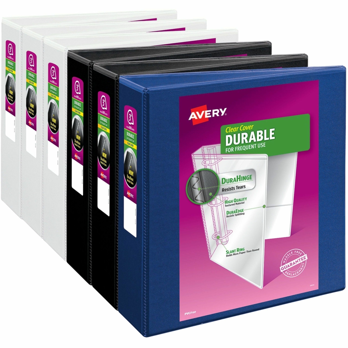 AVE17048 8.5 x 11 in. Durable View 3 Ring Binder with 3 in. Capacity & 635 Sheet Capacity, Black & Blue - White