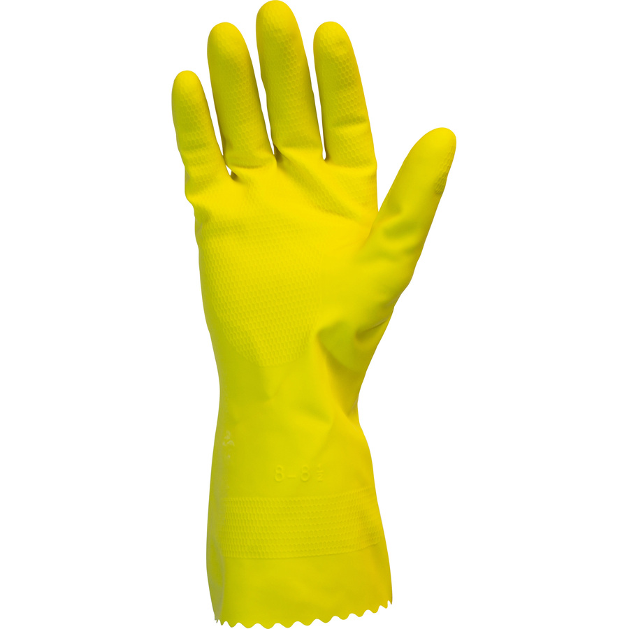 Picture of Safety Zone SZNGRFYLG1S Flock Lined Latex Gloves&#44; Yellow - Large - Pack of 12