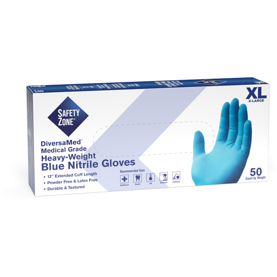 Picture of Safety Zone SZNGNEPXL5T8 12 in. Powder Free Nitrile Gloves&#44; Blue - Pack of 50