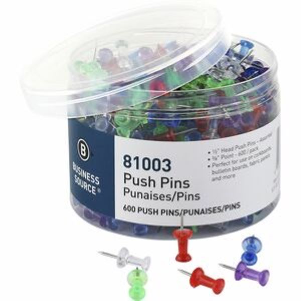 BSN81003 0.5 in. Head Push Pins, Assorted Color - Pack of 600