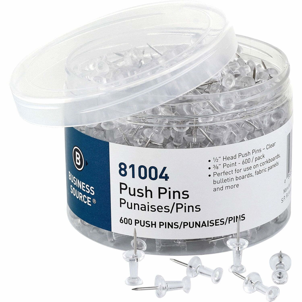 BSN81004 0.5 in. Head Push Pin, Clear - 600 per Box - Case of 600