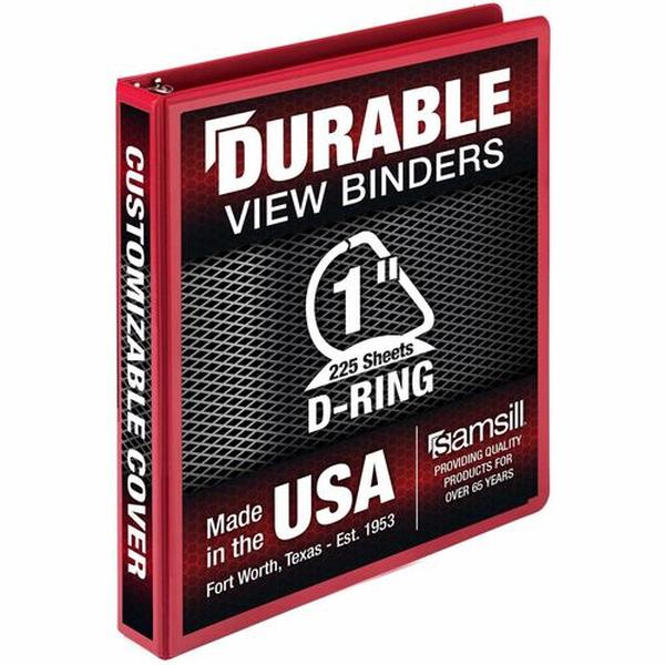 SAM16433 1 in. Durable Three-Ring View Binder, Red - 225 Sheet Capacity