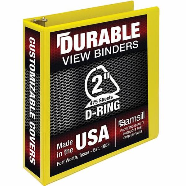 SAM16461 2 in. Durable Three-Ring View Binder, Yellow - 475 Sheet Capacity