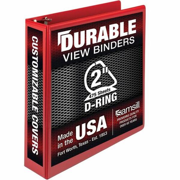 SAM16463 2 in. Durable Three-Ring View Binder, Red - 475 Sheet Capacity