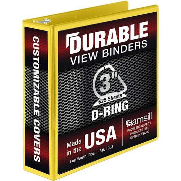 SAM16481 3 in. Durable Three-Ring View Binder, Yellow - 625 Sheet Capacity