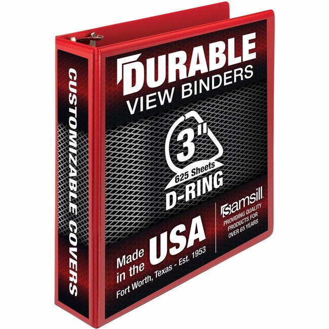 SAM16483 3 in. Durable Three-Ring View Binder, Red - 625 Sheet Capacity