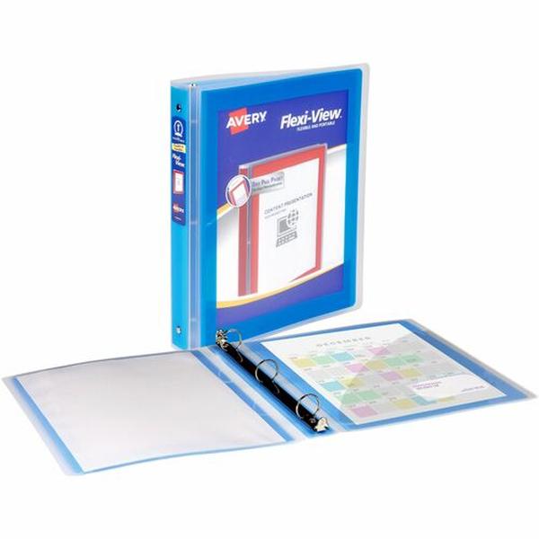 AVE17607 1 in. 3 Ring Flexi-View Binder, Blue - 175 Sheet Capacity
