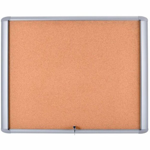 BVCVT340601760 Water-Resistant Enclosed Corkboard - Light Brown & Gray