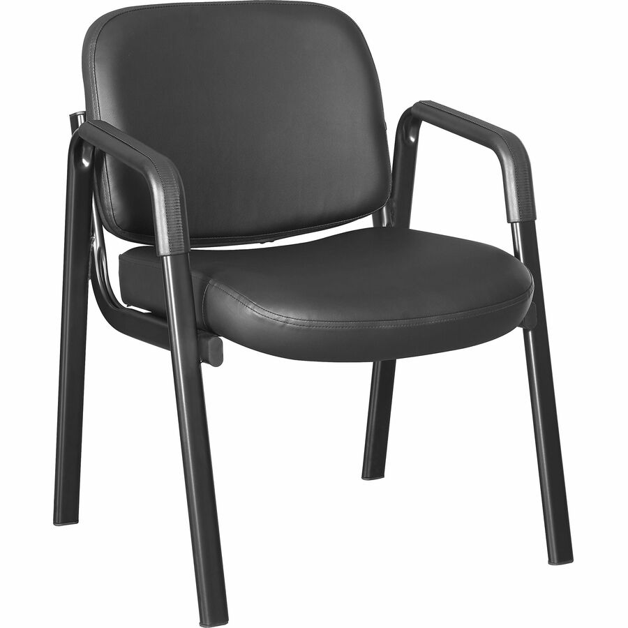 Picture of Lorell LLR84594 Deluxe Leather 4-Leg Guest Chair with Armrest Leather & Plywood Back - Black