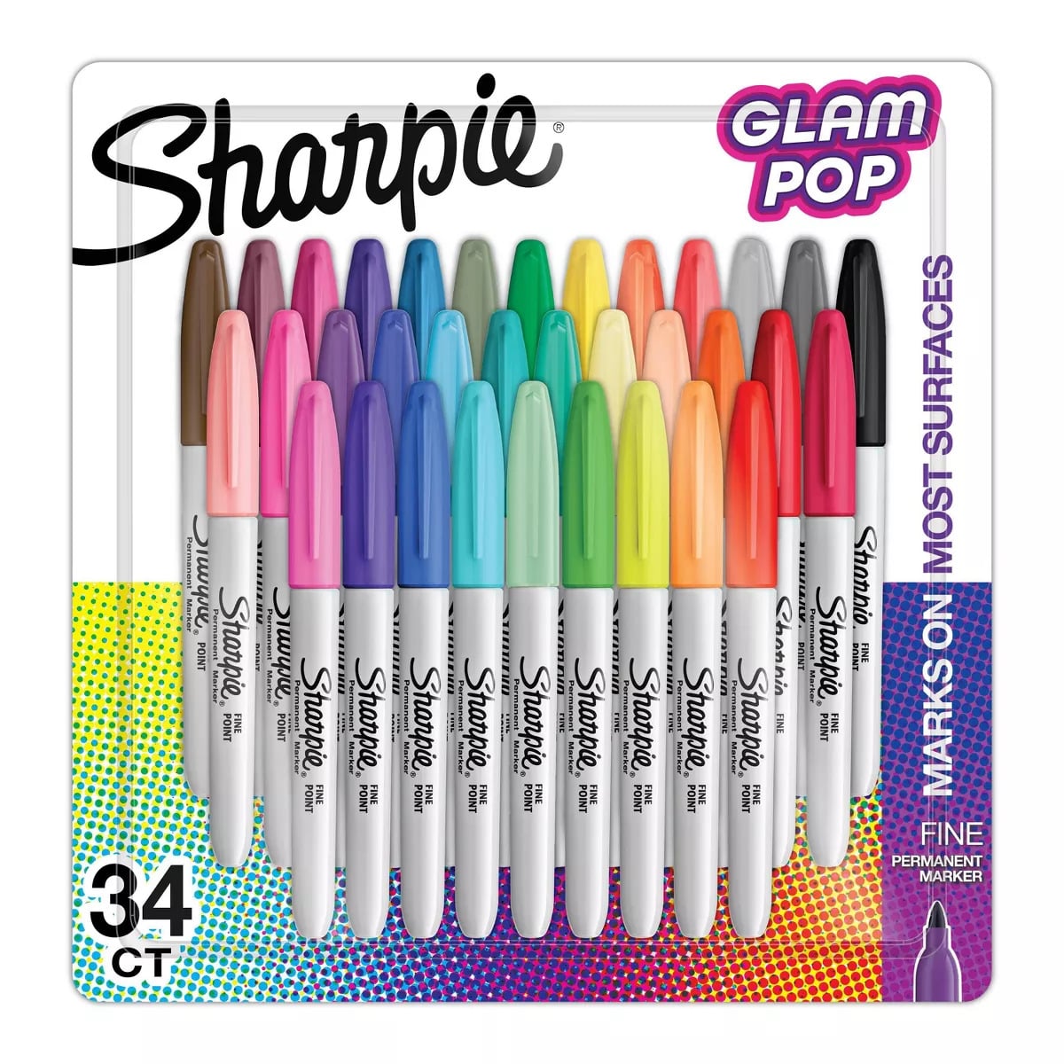 Sharpie SAN2185331 Permanent Fine Tip Markers, Multi Color - Pack of 34