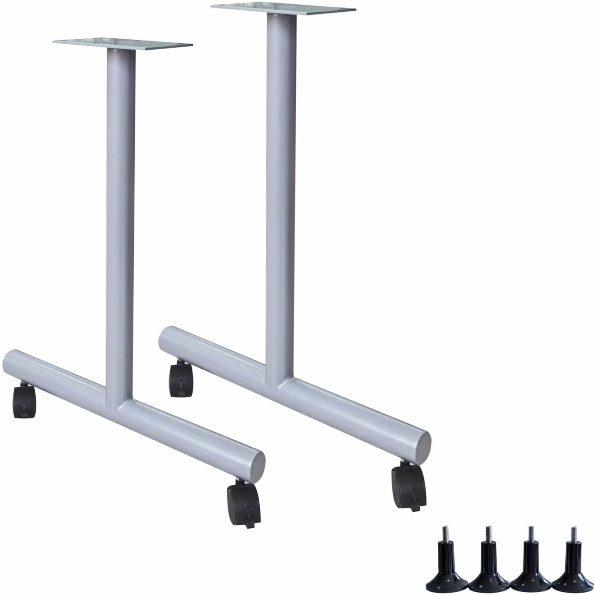 LLR60802 T-Leg Training Table Base with Casters, Metallic Silver - Pack of 2