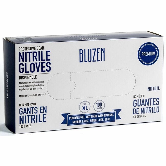 RMLNIT101XL Durable Comfortable Disposable Nitrile Gloves, Blue - 3 mil Thickness - Extra Large - Pack of 100