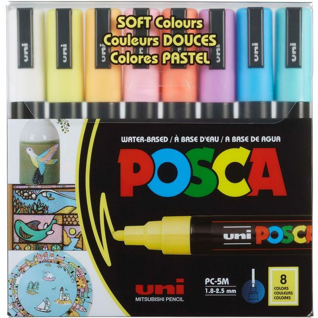UBCPC5M8CSOFT 2.5 mm Soft Clear Posca Paint Marker, Assorted Color - Pack of 8