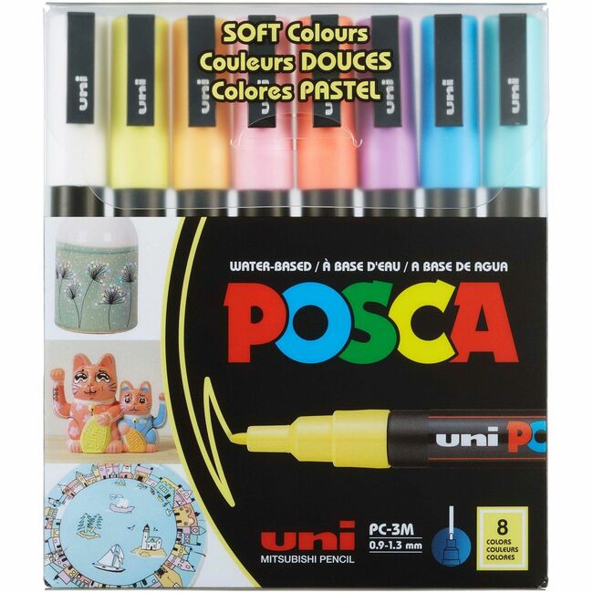 UBCPC3M8CSOFT 1.3 mm Soft Clear Posca Paint Marker, Assorted Color - Pack of 8