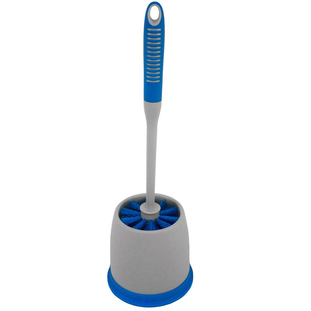 IMPT000200 Ergonomic Scratchless Deluxe Toilet Bowl Brush & Caddy, Blue & Gray - Pack of 12