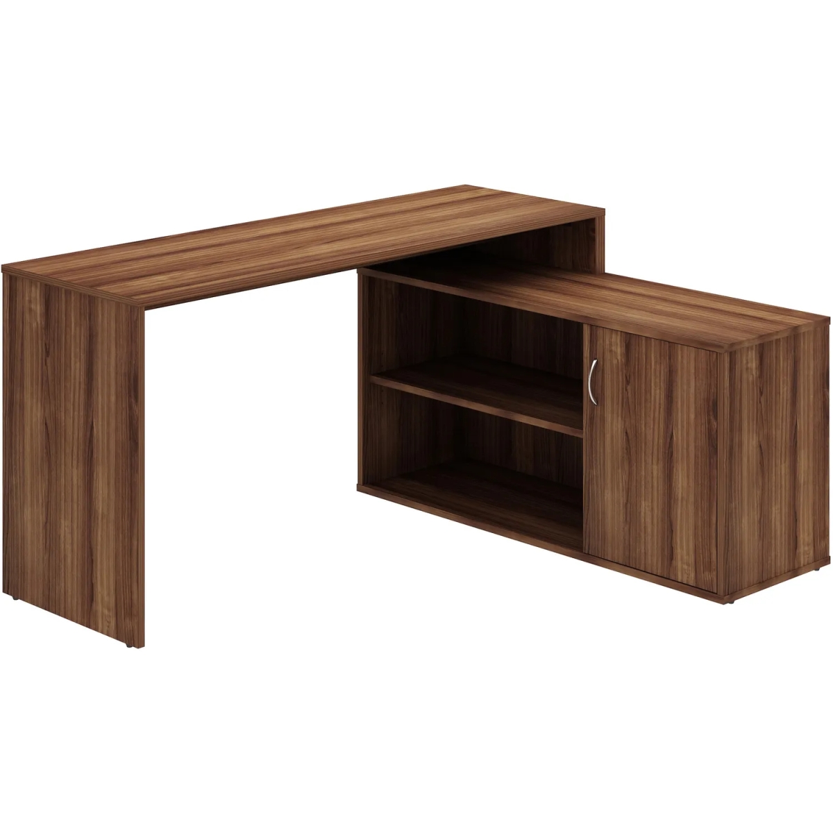 L-Shape Workstation with Cabinet - Walnut - 29.5 x 60 x 47.25 in. - 200 lbs Capacity