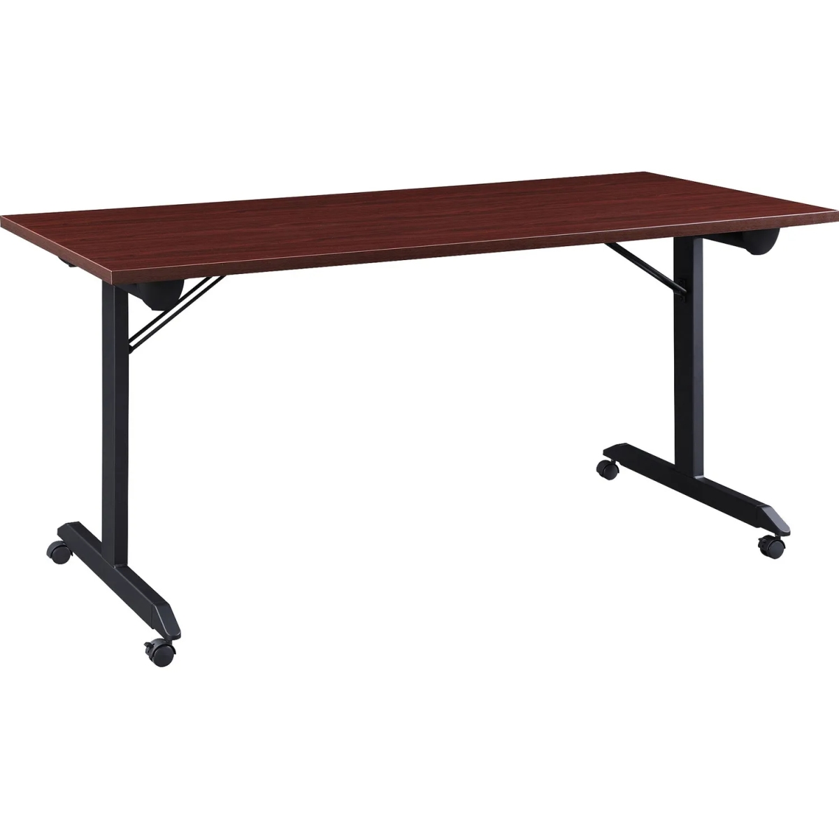 LLR60735 29.5 x 63 x 24 in. 200 lbs Mobile Folding Training Table with Rectangle Top & Powder Coated Base - Mahogany