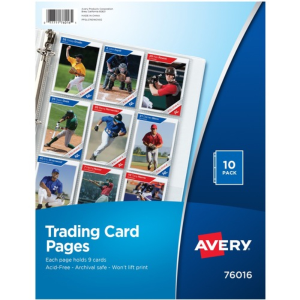 AVE76016 3 Ring Binder Trading Card Pages - Clear - Pack of 10