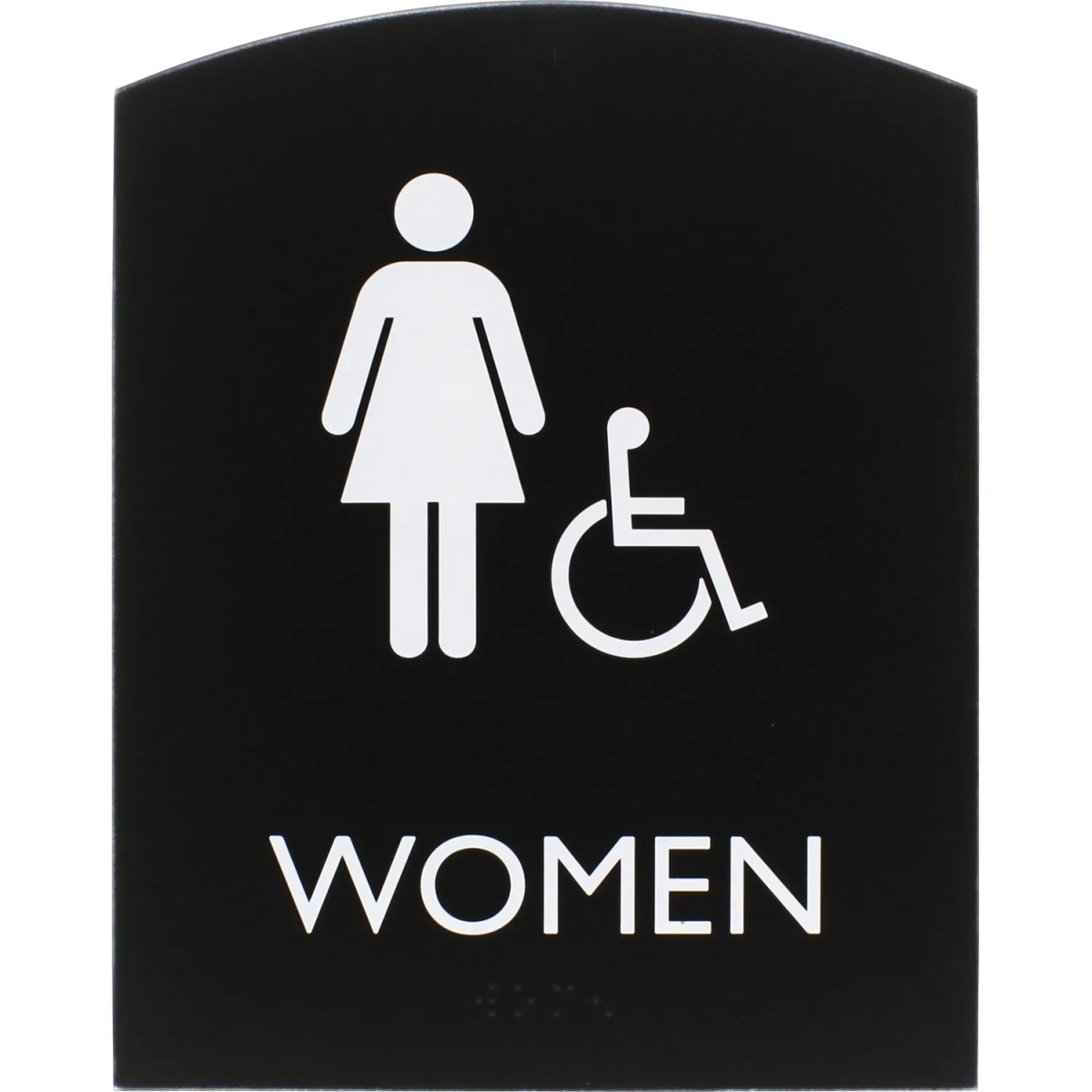 LLR02675 6.8 x 8.5 in. Arched Women Handicap Restroom Sign - Rectangular Shape - Plastic - Black