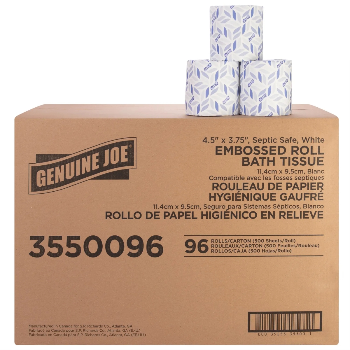 GJO3550096 4.50 x 3.80 in. 2-Ply Bath Tissue - 500 Sheets per Roll - White - Pack of 96