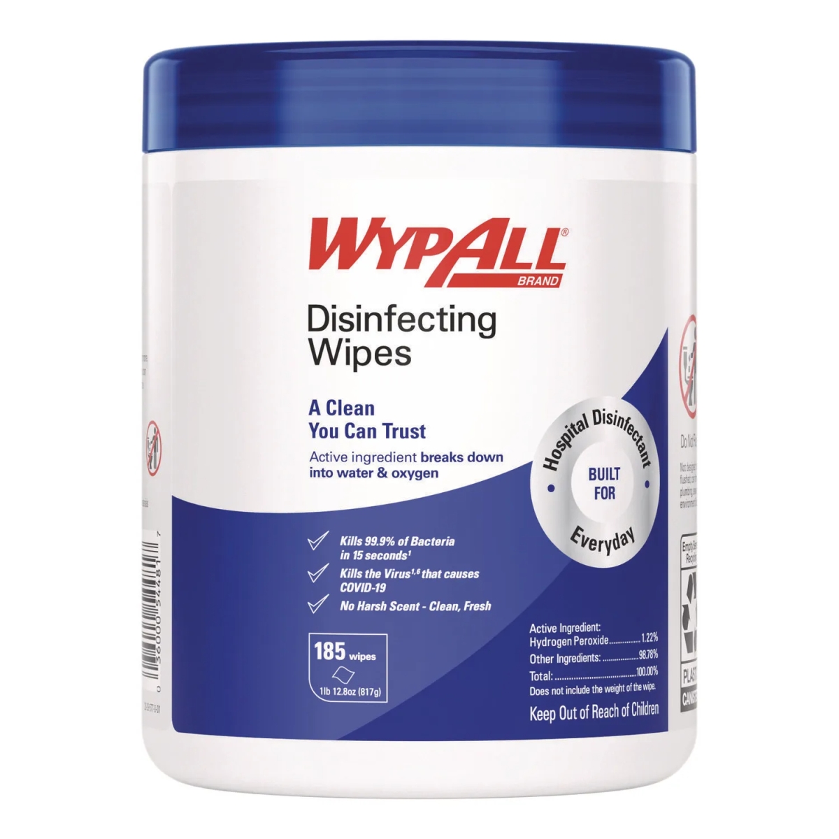 KCC54481 5.16 x 8.5 in. 1-Ply Disinfecting Wipes - Fresh Scent - White - 185 Sheets per Canister - Pack of 3