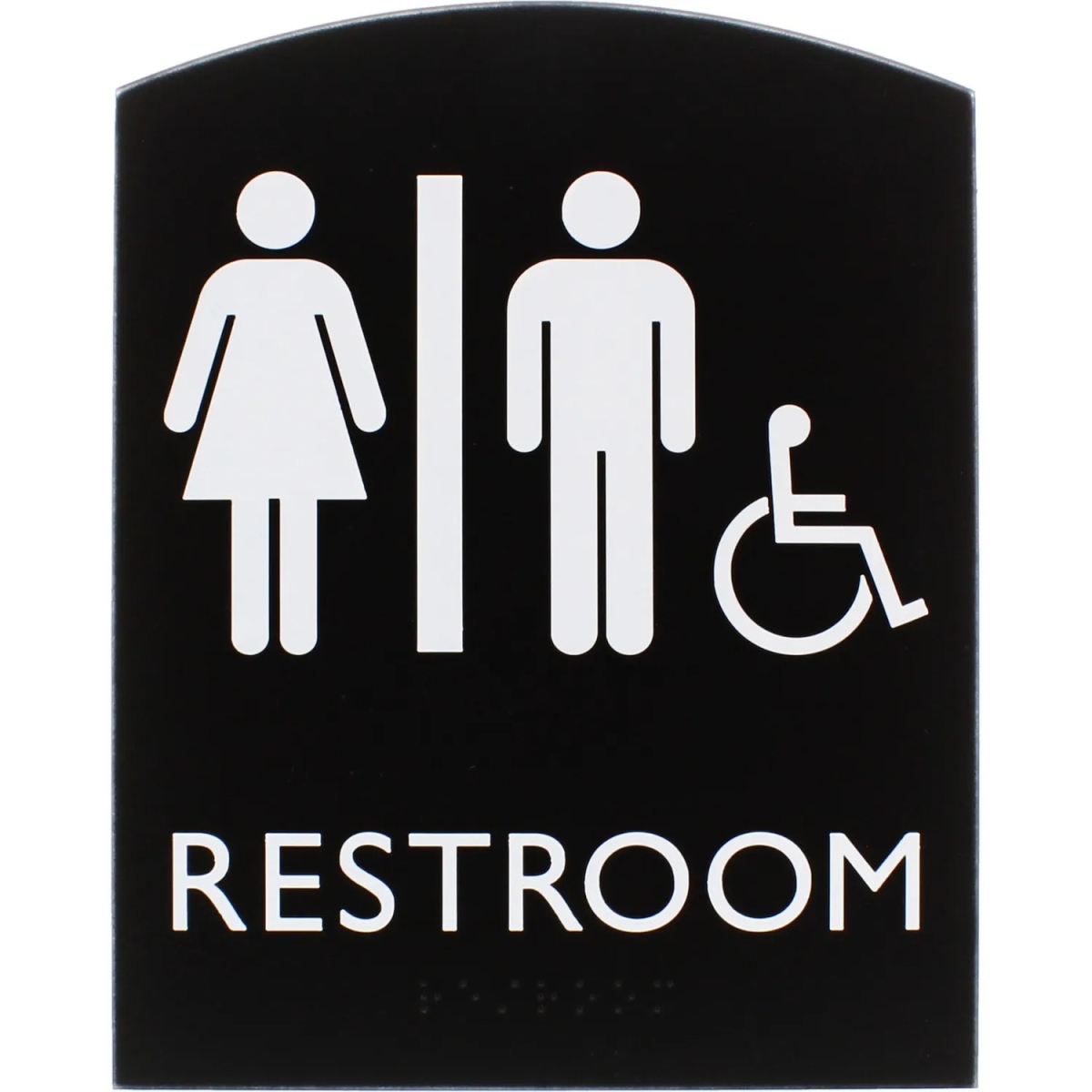 LLR02673 8.5 x 6.8 in. Arched Unisex Handicap Restroom Sign - Rectangular Shape - Plastic - Black