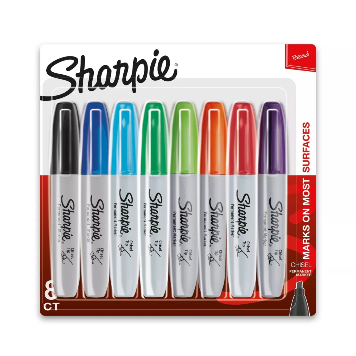 Sharpie SAN38250PPA Chisel Tip Permanent Markers - Multi Color - Pack of 8