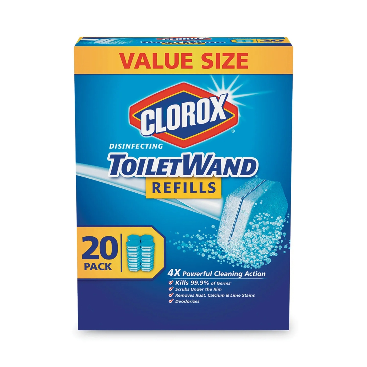 Clorox CLO31049 Disinfecting Toilet Wand Refill Heads  Blue  White  Pack of 20