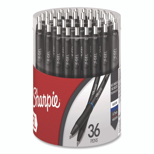 Sharpie SAN2208552 0.7 mm Medium Point S-Gel Retractable Gel Pen - Blue Ink & Black Barrel - Pack of 36