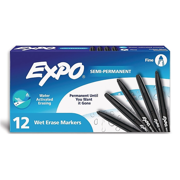 SAN2211316 Fine Tip Wet Erase Marker, Black - Pack of 12