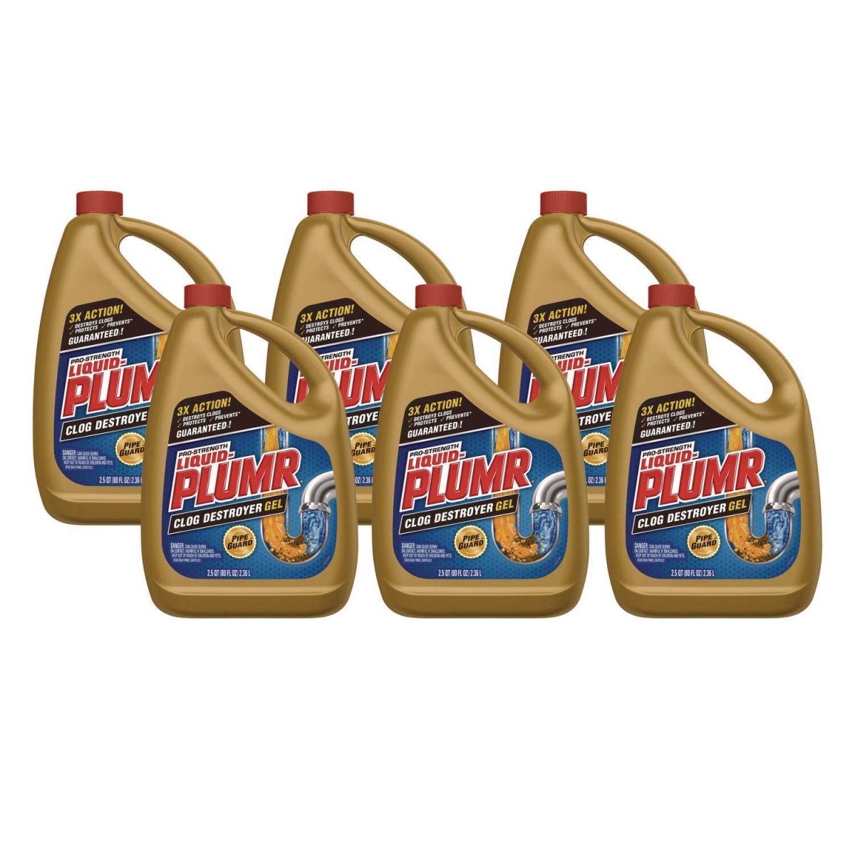 Liquid Plumr CLO00228CT 80 oz Pro-Strength Full Clog Destroyer Plus Pipe Guard - Pack of 6