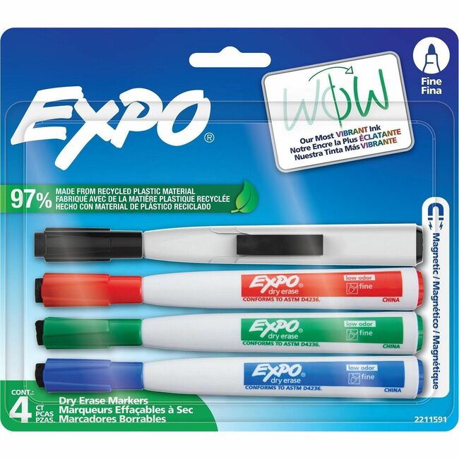 SAN2211591 Fine Point Magnetic Dry Erase Markers, Assorted Ink - 4 Count