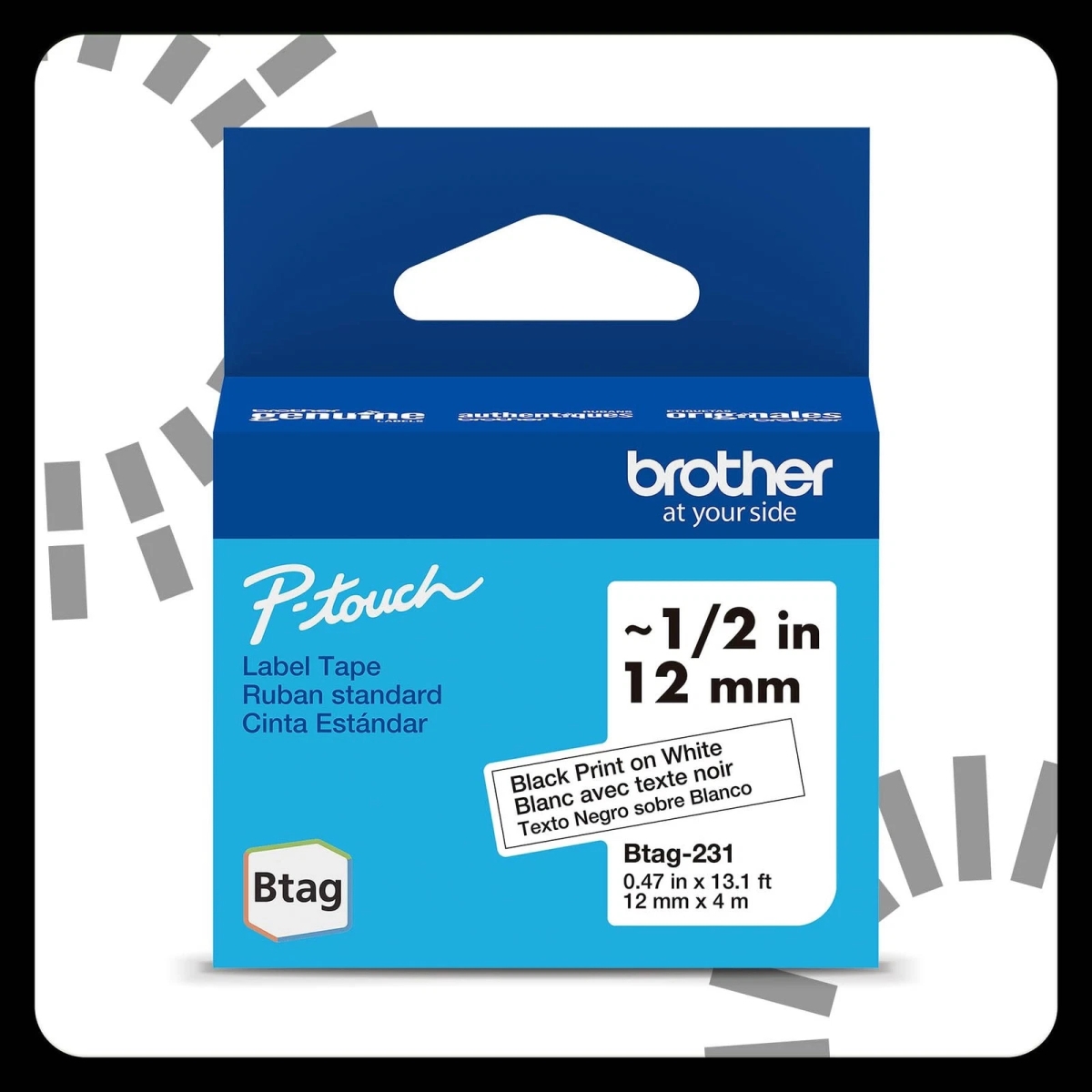 BRTBTAG231 P-Touch B-Tag Print Label Tape - Black on White