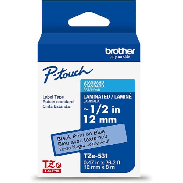 BRTTZE531G 0.5 in. Standard Laminated P-Touch Tape, Black & Blue