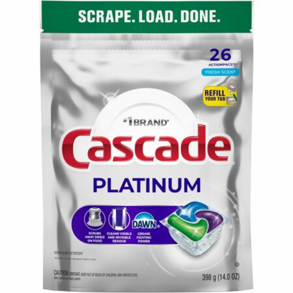 Pro Line PGC15536 Dishwasher Cascade Platinum Action Packs Detergent  Silver  Pack of 26