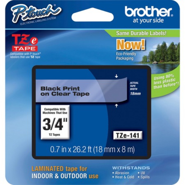 BRTTZE141G 0.75 in. P-Touch Flat Surface Cartridge Laminated Tape - Black & Clear