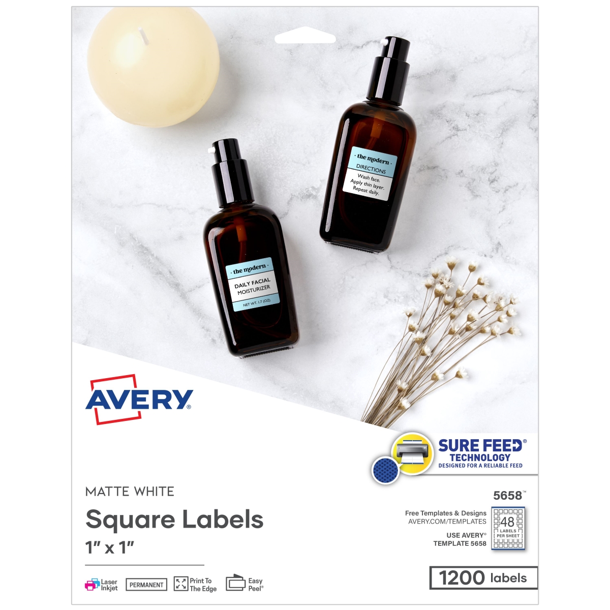 AVE05658 1 x 1 in. Square Labels - Matte White - Pack of 1200