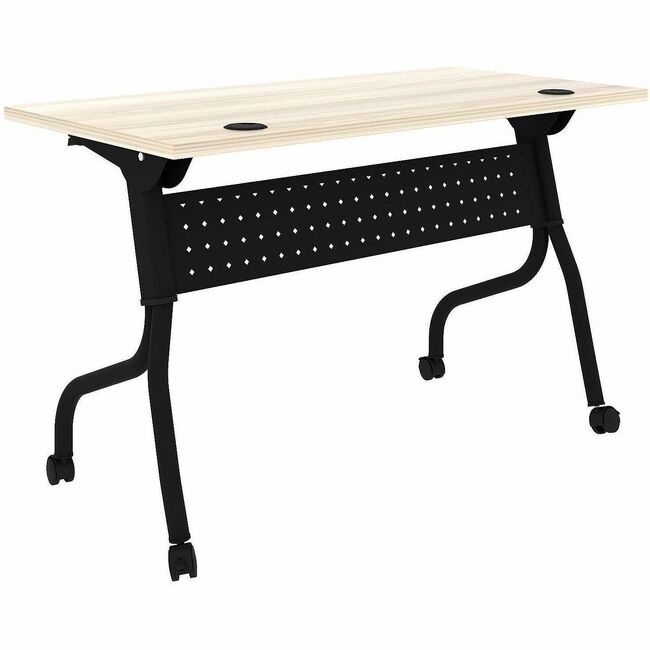 LLR66377 48 x 24 in. Melamine Flip Up Training Tables - Modern Elm & Black