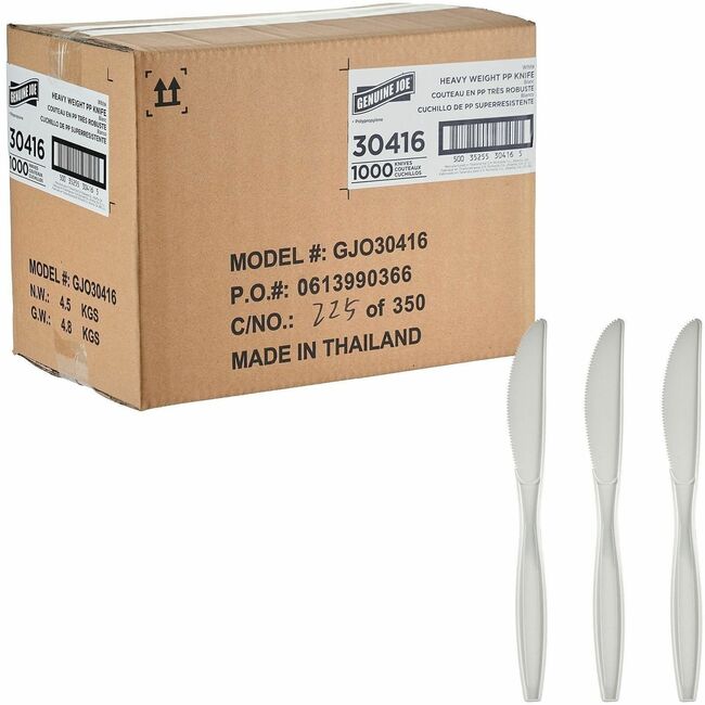 GJO30416 Heavy-Weight Polypropylene Cutlery Knife - Food - Cafeteria - Disposable - Polypropylene, White