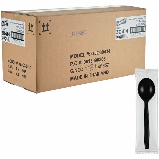 GJO30414 Heavy-Weight Polypropylene Cutlery Soup Spoon & Fork Set, Black
