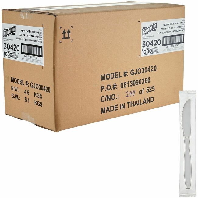 GJO30420 Heavy-Weight Polypropylene Cutlery Knife, White