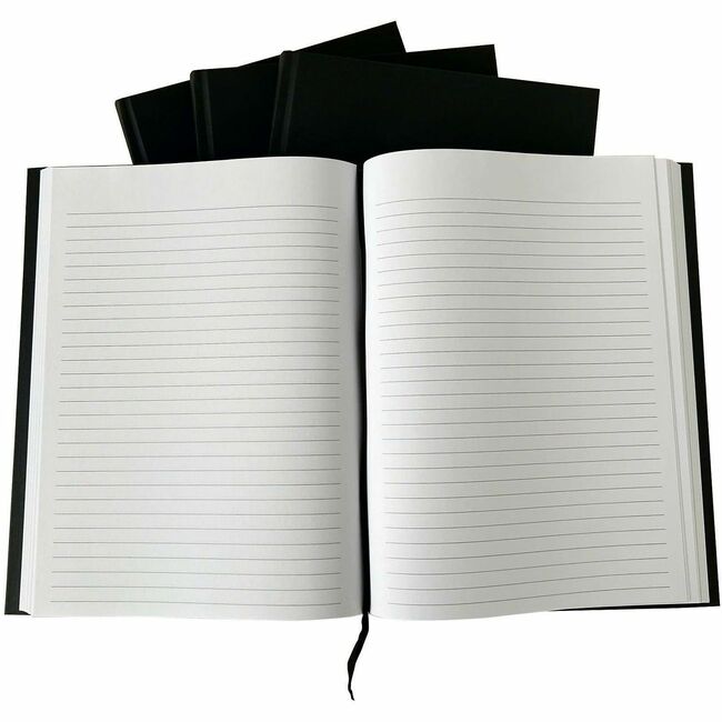 BSN10973 Hardbound Ruled Margin Linen Journals Bookmark, Black Cover