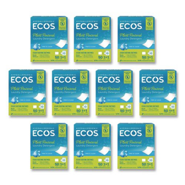 EOP953710 Free & Clear Liquid Less Laundry Detergent Sheet - 50 Sheet - Pack of 10