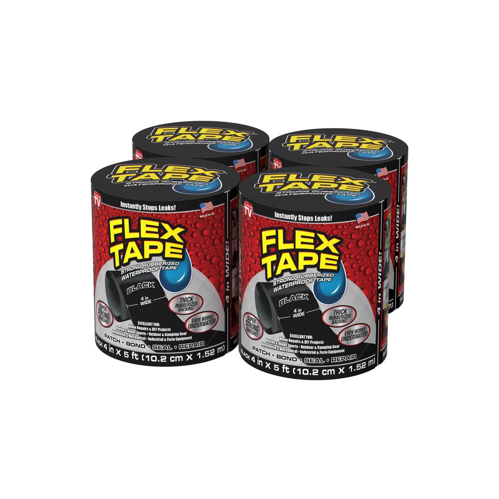 FLXTFSBLKR0405 4 in. x 5 ft. Strong Rubberized Waterproof Tape, Black
