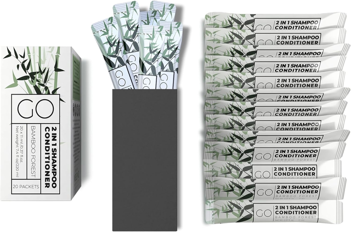GMHSC20 2-In-1 Single Use Travel Size Shampoo & Conditioner, Bamboo Forest - Pack of 20