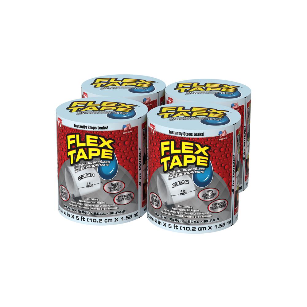 FLXTFSCLRR0405 4 in. x 5 ft. Strong Rubberized Waterproof Tape, Clear