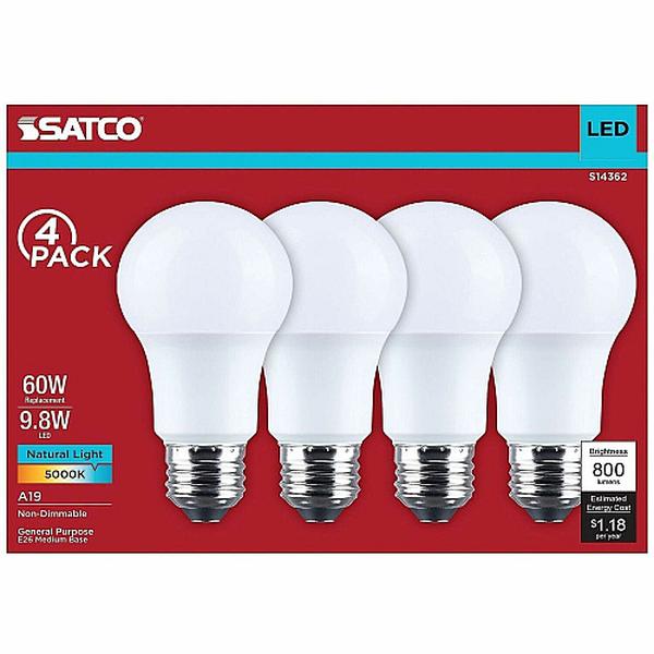 SDNS14362 LED A19 Bulb, 9.8W, 5000K - Pack of 4