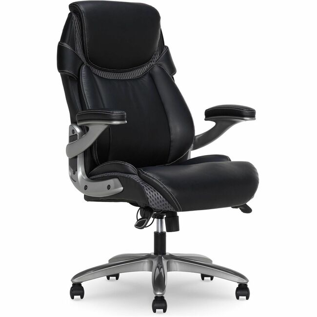 LLR47923 Memory Foam Bonded Leather Lumbar Executive Chair with 5-Star Base, Black